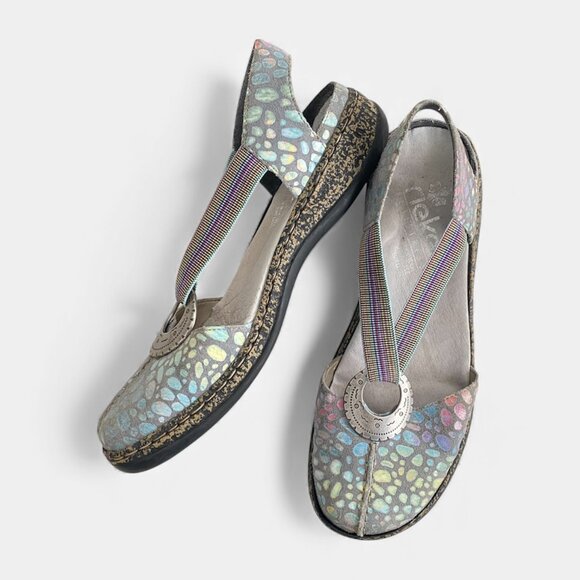 Rieker Anti Stress Multi Shimmer T Strap Sandals Sz 8 - Picture 1 of 12